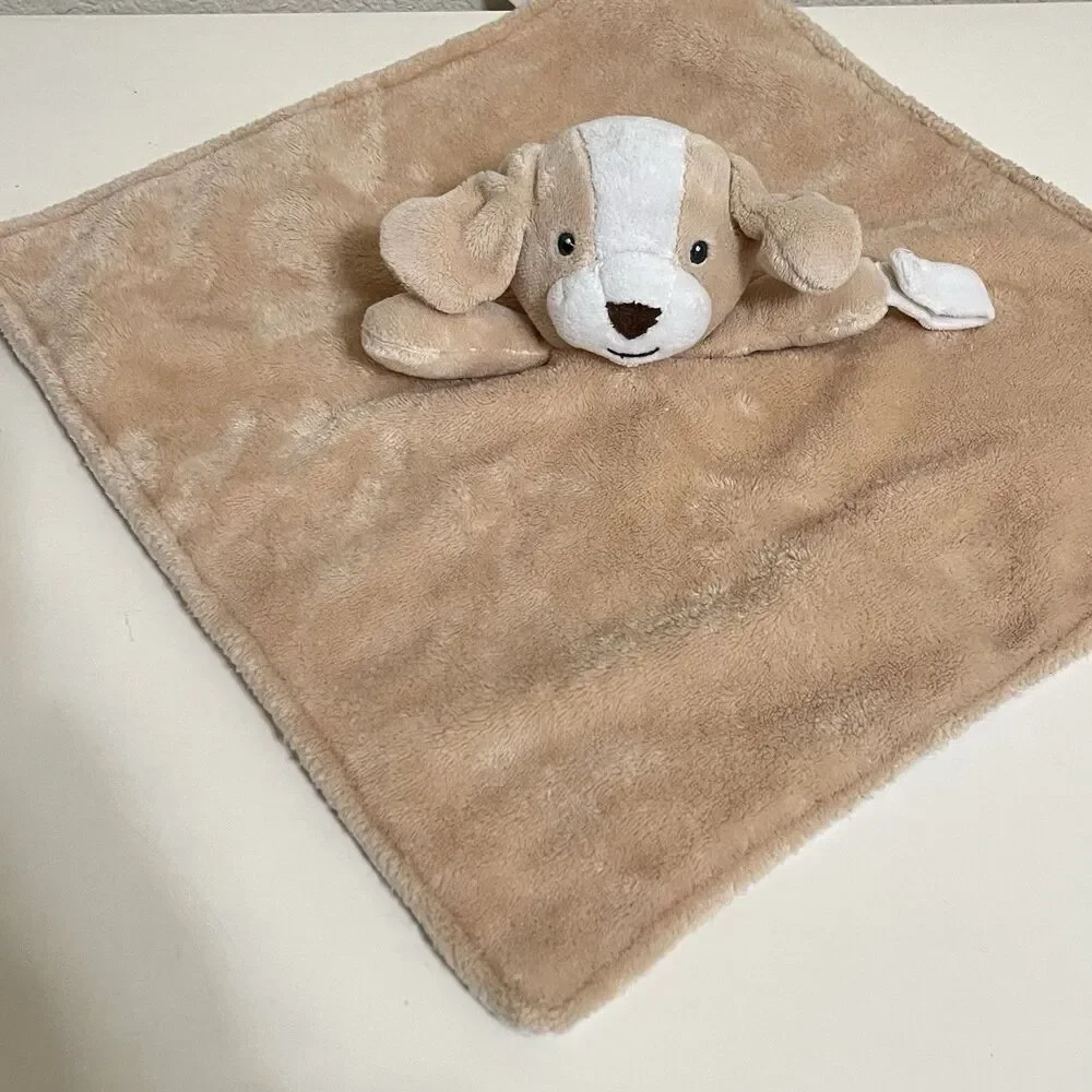 Carter's Tan Puppy Dog Security Blanket Lovey with Pacifier Holder Loop Lovie